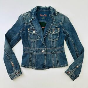 Miss Me Vintage distressed denim Jean jacket Fits Small serape blanket lining